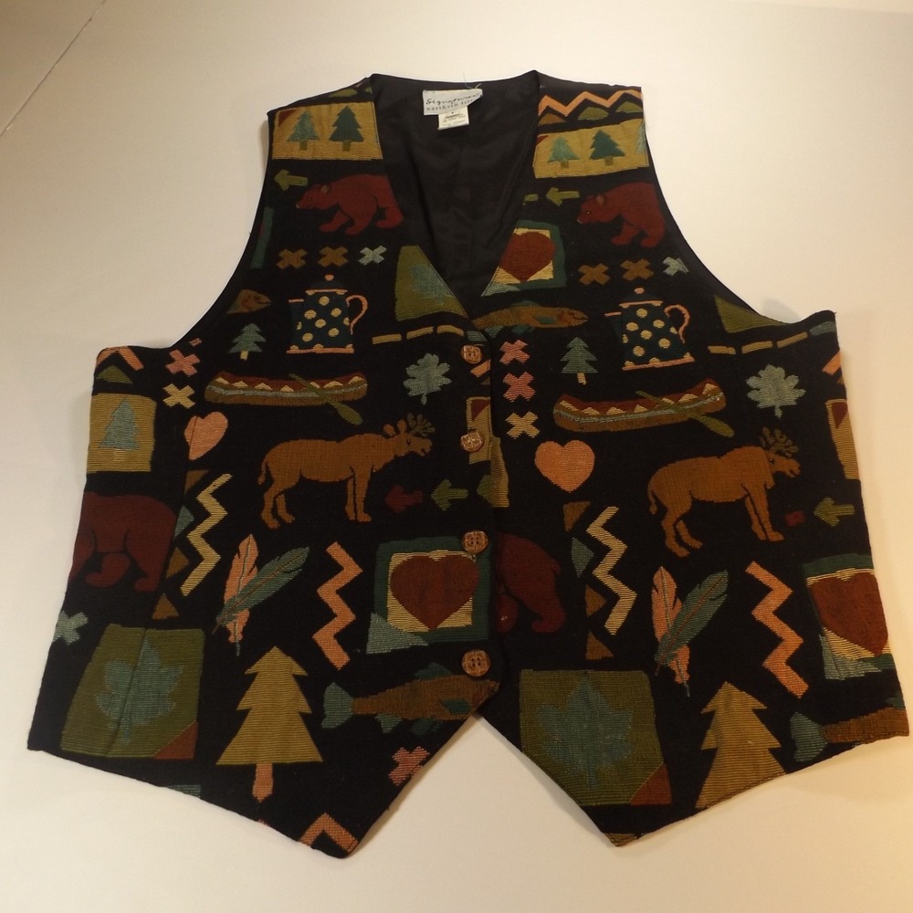 Signature/Northern Isles Vintage Tapestry Botton Down Vest, Size L